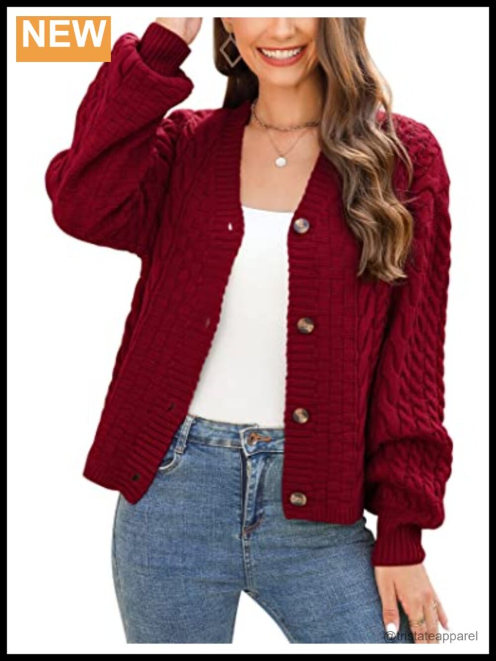 Womens Chunky Cable Knit Cardigan Long Sleeve Button Down Open Front